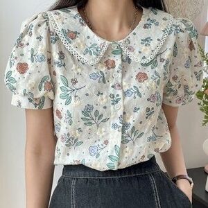 Elegant Floral Lace Collar Blouse